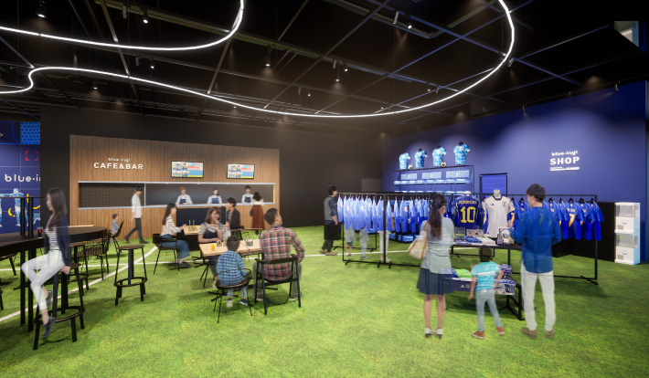 カフェ＆バー、サッカーショップ