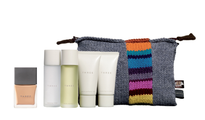 THREE x SHOKAY Collaboration Kit with Knit Pouch Now Available