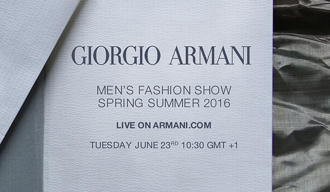 ジョルジオ アルマーニ 2016春夏 メンズコレクションのショーをライブストリーミング｜GIORGIO ARMANI