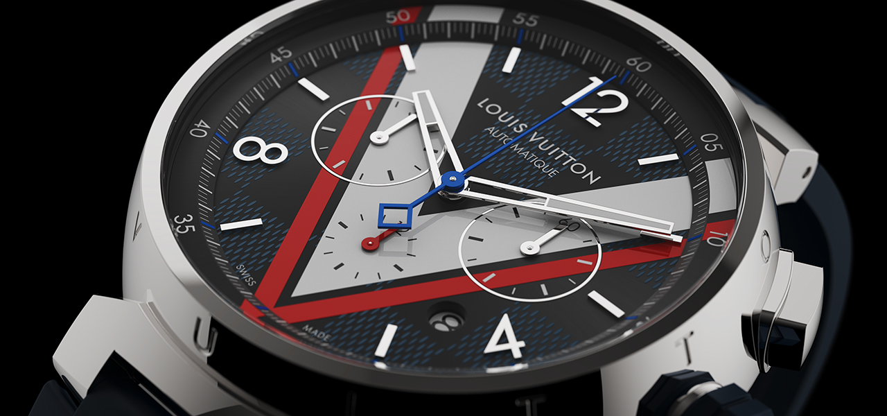 Bold "V" Motif: The "Tambour Chrono V Damier Cobalt" | LOUIS VUITTON