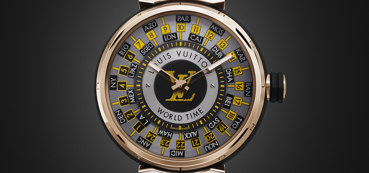 A new homage dedicated to the "essence of travel." The Tambour Worldtime Runway Universal Journey | LOUIS VUITTON