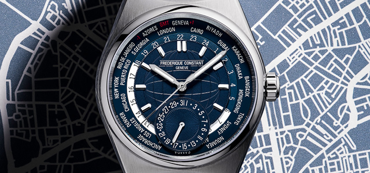 A modern world-time clock, instantly showing the time in 24 cities worldwide | FREDERIQUE CONSTANT