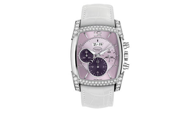 <strong>PARMIGIANI　FLEURIER｜パルミジャーニ・フルリエ</strong>　ベゼル＆ラグにダイヤモンドをセットした「カルパグラフ」の女性向けモデル。近年、パルミジャーニ・フルリエは、レディスモデルの拡充にも力を入れている。
