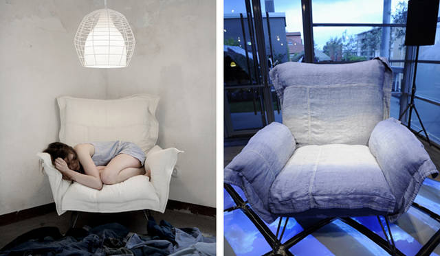 DIESEL Home Collection "Successful Living from Diesel" Left: Poltrona, Right: Installation (Nebula armchair)
