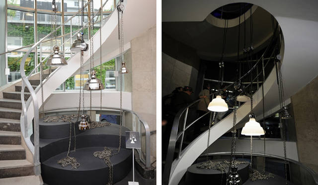 DIESEL Home Collection "Successful Living from Diesel" Left: Day installation (Glas lamps), Right: Night installation (Glas lamps)