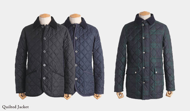 左から：<br> 各1万9950円　左＝ブラック（エディフィス 渋谷）　右＝ネイビー（エリオポール銀座）　Material /ナイロン（キルティング）　Color /カーキ、ベージュ、ブラウン、プラム、ブラウン/イエロー 他<br><b>NORTHAMPTON｜ノーザンプトン</b> 3万7800円　ブラックウォッチ（エディフィス 渋谷）　Material /ナイロン（キルティング）　Color /ブラウン、ネイビー、ブラック