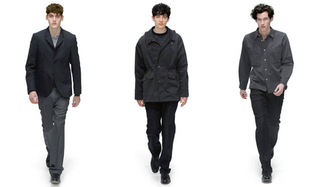 From left: Jacket ¥66,150, shirt ¥27,300, trousers ¥37,800, shoes ¥84,000; coat (price unavailable), knitwear ¥37,800 (Jinnan store exclusive), trousers ¥42,000, shoes ¥84,000; shirt (price unavailable), trousers ¥42,000, shoes ¥84,000
