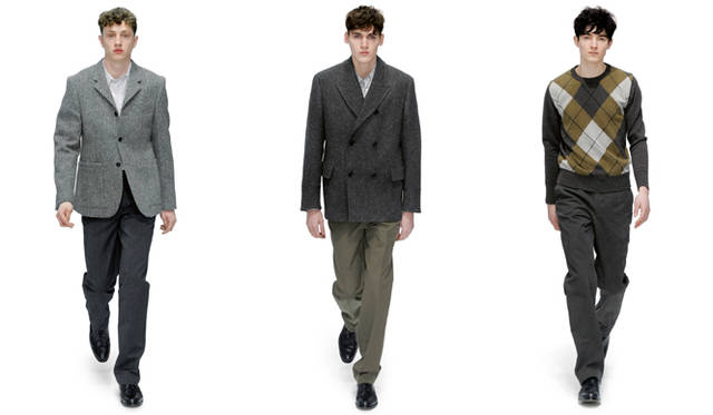 From left: Jacket ¥69,300, shirt ¥34,650, trousers (price unavailable), shoes ¥84,000; coat ¥90,300 (store exclusive), shirt ¥29,400 (Jinnan store exclusive), trousers (price unavailable), shoes ¥84,000; knitwear ¥37,800, trousers ¥30,450, shoes ¥84,000