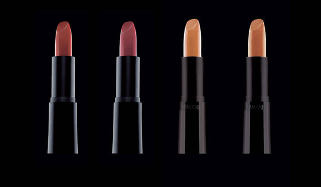 Giorgio Armani Cosmetics <b>Sheer Lipstick</b> ¥3,885 #30 Pink Grapefruit (Limited Edition)<br><b>Shine Lipstick</b> ¥3,885 #50 Antique Rose (Limited Edition)<br><b>Armani Silk</b> ¥3,885 each #83 Pale Gold (Limited Edition), #85 Pink Gold (Limited Edition)