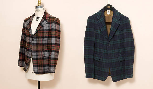 <b>UNITED ARROWS｜ユナイテッドアローズ</b>　ジャパンデザイナーキャラクターブランドコラボレーション「scye（サイ）」<br>ダブルフェイス・チェックジャケット各6万7200円<br>素材│ウール87％、ナイロン10％、コットン3％、カラー│ネイビー系チェック、グレー×ブラウン系チェック