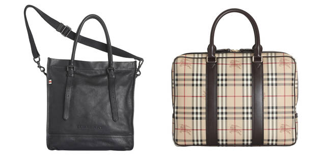 <b>For Man</b>（左から）｜バッグ［W31×H35×D10.5cm］12万750円、バッグ［W42×H32×D8cm］9万4500円（バーバリー・インターナショナル）