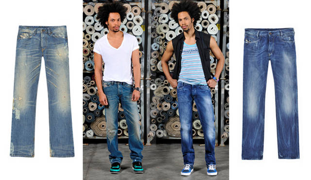 <b>DIESEL｜ディーゼル</b>　＜左＞味のある色落ちとペイントがさりげない。「Viker 8J3」 3万9900円、＜右＞インディゴブルーからきれいに色落ちさせた、清潔感のあるジーンズ。「Poiak 8C0」 2万9400円（ディーゼル／ディーゼル ジャパン）