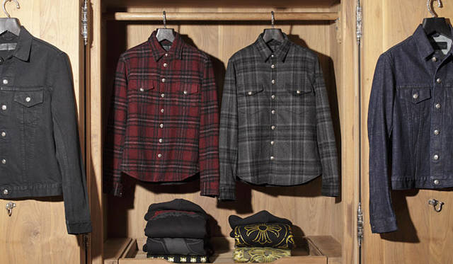 <strong>CHROME HEARTS｜クロムハーツ</strong>　正面左右／チェックシャツジャケット（キルティング）各27万5100円、パーカ（コットン  サーマル付き）5万3550円
