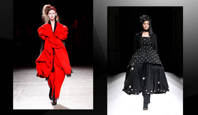<strong>Yohji Yamamoto｜ヨウジヤマモト</strong>　左／「YYF AW 2009-10#027 」　Photograph by Monica Feudi、右／「YYF AW 2007-08#017 」　Photograph by Monica Feudi