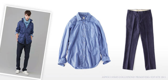 <strong>ASPESI | ASPESI Collezione Primavera/Estate 2011</strong> This shirt, made with garment dyeing, has a very light and supple feel, making it suitable for summer. Shirt "ANDREA II" ¥15,750. The glen check pants, with their traditional taste, are a blend of hemp and cotton. They're perfect for a more advanced styling. Pants ¥39,900 (both ASPESI / ASPESI JAPAN).