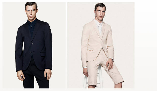<strong>UNIQLO +J｜ユニクロ プラスジェイ</strong>　左／ジャケット 1万4900円、シャツ 3990円、パンツ 4990円、右／ショートジャケット 1万4900円、シャツ 3990円、パンツ 3990円（すべて+J／ユニクロ 一部店舗とオンラインで販売）