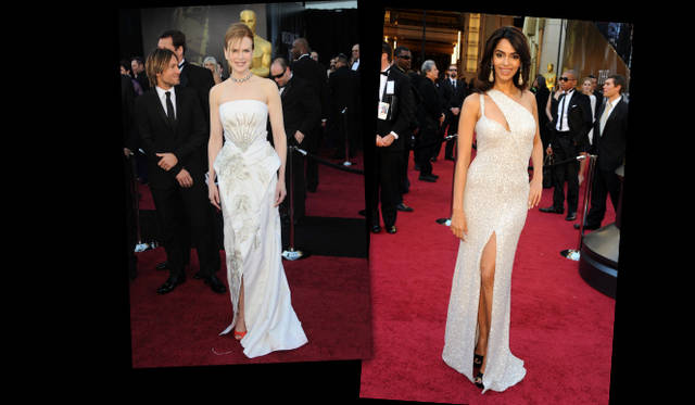 <strong>第83回アカデミー賞 リポート！</strong>　Nicole Kidman , Mallika Sherawat｜ニコール・キッドマン、マリカ・シェラワット　 ニコール・キッドマンが選んだのは、刺繍がほどこされた白ドレス。フレッド・レイトンのプラチナジュエリーをくわえて一層華やかに仕上げた。マリカ・シェラワットはスリットが大胆な白ドレス。FOEVERMARKの大胆なティアドロップイヤリングを着用。©StarTraksPhoto.com