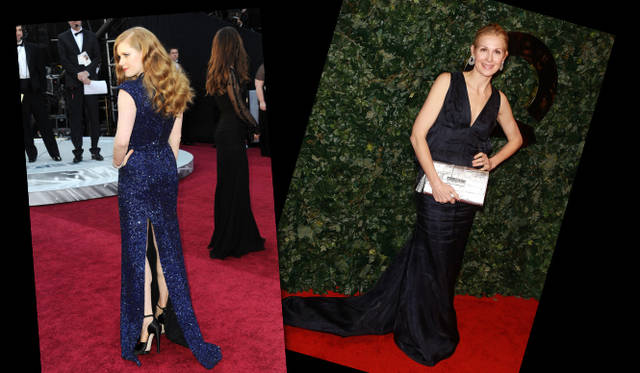 <strong>第83回アカデミー賞 リポート！</strong>　Amy Adams , Kelly Rutherford｜エイミー・アダムス、ケリー・ラザフォード　 左／映画『The Fighter』にて助演女優賞にノミネートされた女優エイミー・アダムスは、サルヴァトーレ フェラガモのブラックサテン製ダブルプラットフォーム・アンクルストラップサンダルを着用。右／『ゴシップガール』でもおなじみのケリー・ラザフォードは、FOREVERMARKのジュエリーを身に着けて。©Gettyimages