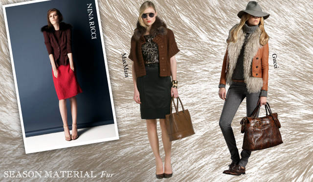 <strong>Chapter.04 | Focusing on Materials That Create Seasonal Flair</strong><br />Fur items are indispensable for the autumn/winter season. While outerwear is an obvious choice, incorporating fur into tops, bottoms, or as detailing is key to a subtle yet impactful coordination. From left: NINA RICCI, MaxMara, Gucci