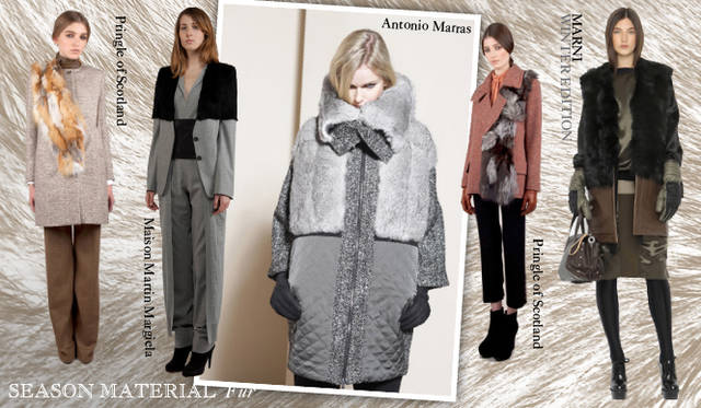 <strong>Chapter.04 | Focusing on Materials That Create Seasonal Flair</strong><br />Fur items are indispensable for the autumn/winter season. While outerwear is an obvious choice, incorporating fur into tops, bottoms, or as detailing is key to a subtle yet impactful coordination. From left: Pringle of Scotland, Maison Martin Margiela, Antonio Marras, Pringle of Scotland, MARNI WINTER EDITION