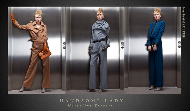 <strong>Chapter.05 | The Handsome Lady</strong><br />Alongside casual relaxed styles, pay attention to knee-length skirts, voluminous trousers, and mannish cropped pants or sets that create a handsome, ladylike look.<br />Jean Paul GAULTIER