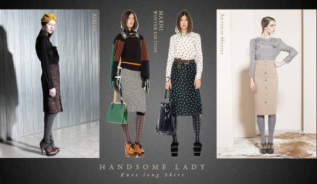 <strong>Chapter.05 | The Handsome Lady</strong><br />Alongside casual relaxed styles, pay attention to knee-length skirts, voluminous trousers, and mannish cropped pants or sets that create a handsome, ladylike look.<br />From left: ALBINO, MARNI WINTER EDITION, Antonio Marras