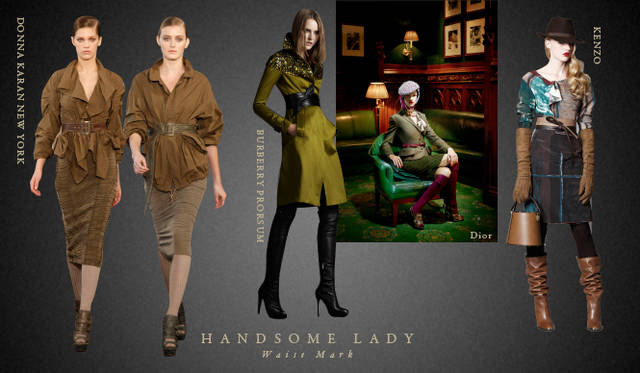 <strong>Chapter.05 | The Handsome Lady</strong><br />Alongside casual relaxed styles, pay attention to knee-length skirts, voluminous trousers, and mannish cropped pants or sets that create a handsome, ladylike look.<br />From left: DONNA KARAN NEW YORK, BURBERRY PRORSUM (c)BURBERRY, Dior, KENZO