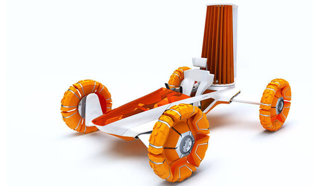 <strong>ジェームズ ダイソン アワード</strong>　2010年 国内最優秀賞「風車－ Wind Force Mobility」－環境負荷軽減モビリティ<br>地域ごとの自然エネルギーの特性を活かすことに着目し、海風のエネルギーを利用することで、比較的弱い動力で走ることのできる電気自動車。
