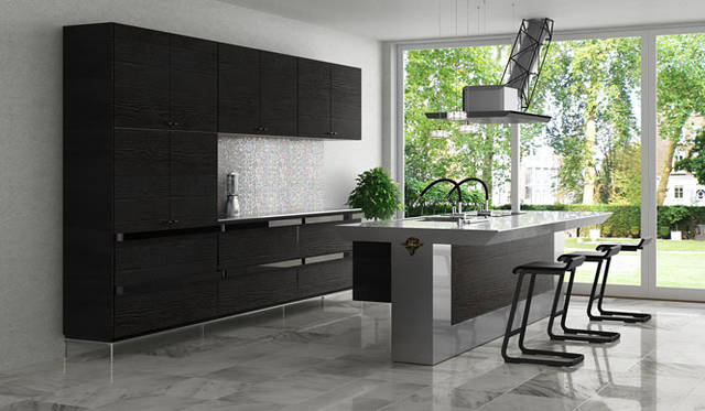 <strong>TOYO KITCHEN｜トーヨーキッチン</strong>　キッチン「INO Leone（イノ・レオーネ）」<br>組み合わせ自由な壁面収納システムを設置し、充実した収納プランが実現。