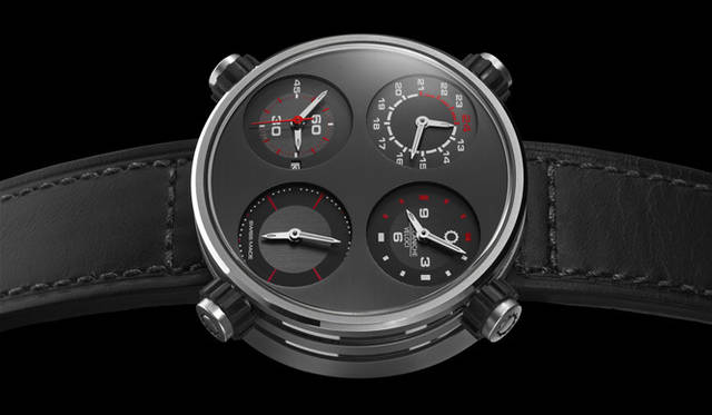 <strong>MECCANICHE VELOCI｜Meccaniche Veloci</strong>Of the four sub-dials, only the bottom left one includes the seconds hand and date. This is typically used as the home time. "Quattro Valvole Evolution 48" ¥504,000 (estimated price). Scheduled for September release.