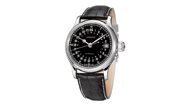 <strong>LONGINES｜Longines</strong>Features a 24-hour dial. Specifications unique to this reissue model include a jet-black dial with 24-hour markings, a pear-shaped hour hand, a leaf-shaped minute hand, a seconds hand with a counterweight, and a case back that opens with a push-button. "Longines Twenty-Four Hours" ¥378,000 (estimated price). Scheduled for August release.