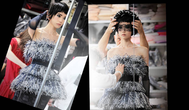 <strong>CHANEL｜シャネル　2011-12年秋冬オートクチュールコレクション</strong>　フィッティングのようす。モデルのTAOさん。　©CHANEL