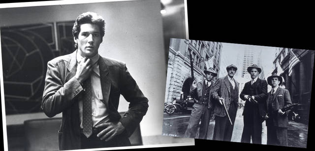 <strong>GIORGIO ARMANI｜ジョルジオ アルマーニ</strong>　モードブランドと映画界との密接な関係はここからはじまった。左／衣装提供をした『アメリカン・ジゴロ』（1980年）。リチャード・ギアがアルマーニをセクシーに着こなしたことで話題となった。右／『アンタッチャブル』（1987年）でも衣装提供。