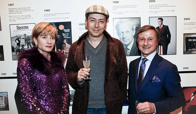 <strong>170years DORMEUIL PARTY｜ドーメル</strong>　「DORMEUIL」テキスタイルデザイナーのアイリーン氏、桐島ローランド氏、ドミニク・ドーメル氏。