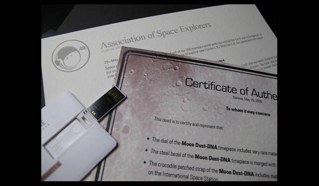 <strong>ROMAIN JEROME</strong> The watch's warranty, including a certificate of authenticity for the materials and an instruction manual on a USB drive.
