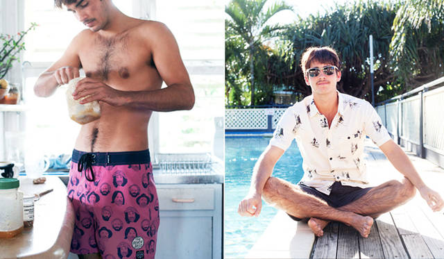 <strong>THE CRITICAL SLIDE SOCIETY（TCSS）</strong>　左／ショーツ1万290円（Beach Bros）、シャツ1万290円（Hemingway）