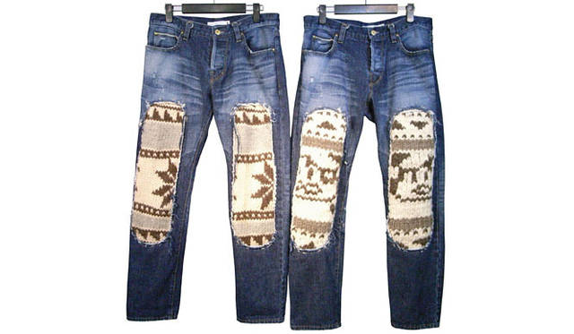 <strong>WORK for PLAY NUMERO UNO｜ワーク フォー プレイ ヌメロ ウーノ</strong>　カウチンニットをパーツ使用したデニム。IRREGULAR COWICHAN JEANS 各3万5700円