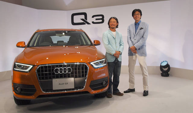 <strong>Audi Q3｜アウディQ3</strong>　（人物左）本田直之氏　（人物右）アウディジャパン株式会社 代表取締役社長 大喜多寛氏