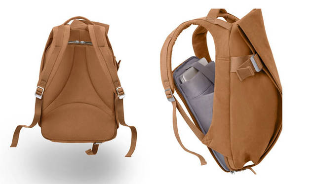 <strong>LIVING MOTIF</strong> | The Laptop Rucksack, designed for creators and business professionals who use laptops daily. This backpack features a unique foldable design with a loop closure, offering exceptional hold. Available for 15-17 inch laptops for ¥27,090, and 13-inch for ¥26,040.