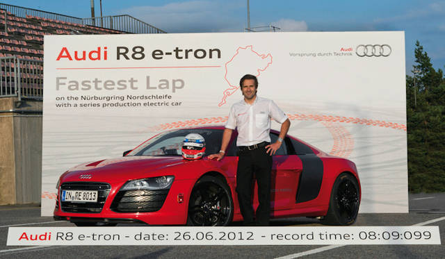 <strong>Audi R8 e-tron｜アウディ R8 イートロン</strong><br />タイムアタックのドライバーを務めたMartin Winkelhock