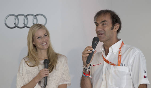プレスルームにてレース解説をしてくれたエマニュエル・ピロ（Emanuele PIRRO）氏　元F1レーサーでもある　ル・マン24時間レースではアウディを駆り5回の優勝を遂げている