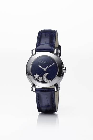 <strong>Chopard</strong> Happy Sport Christmas Special Edition 2012. Stainless steel x diamonds x blue sapphire, quartz movement, 30mm case, alligator strap. ¥447,750