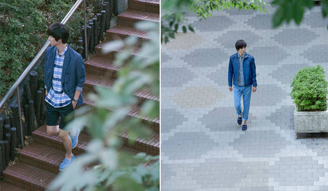 <strong>Smith ＆ Hardy</strong> | 2013 Spring/Summer Collection | Left: Jacket ¥70,350, Shirt ¥19,950, Shorts ¥18,900, Loafers ¥42,000, Watch ¥50,400. Right: Blouson ¥120,750, Shirt ¥19,950, Pants ¥27,300, Loafers ¥39,900