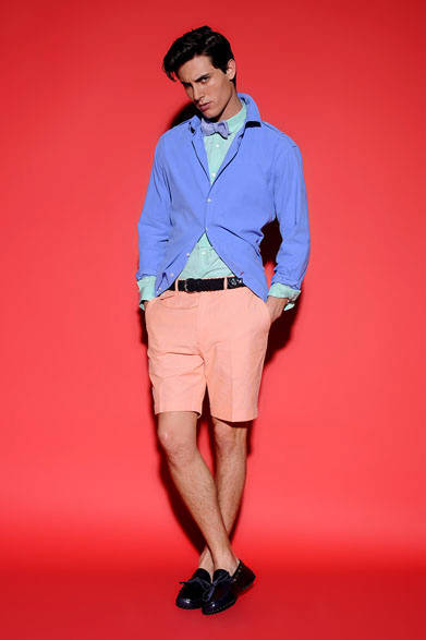<strong>Vicomte A.</strong> 2013 Spring/Summer Collection. Shirts ¥17,850 each, Shorts ¥11,550, Tie ¥7,350, Belt ¥13,650, Shoes ¥24,150