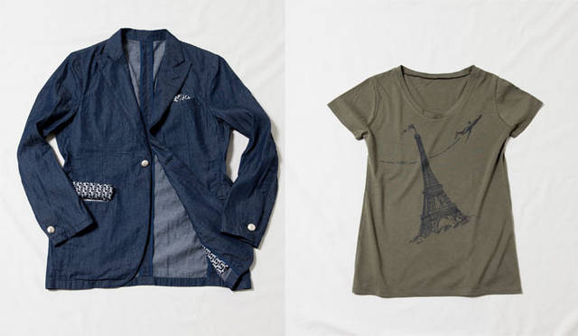 <strong>BEAMS LIGHTS｜ビームス ライツ</strong>　「BEAMS LIGHTS with MIC*ITAYA」2013春夏コレクション　左／メンズジャケット3万4650円、右／ウィメンズTシャツ6090円