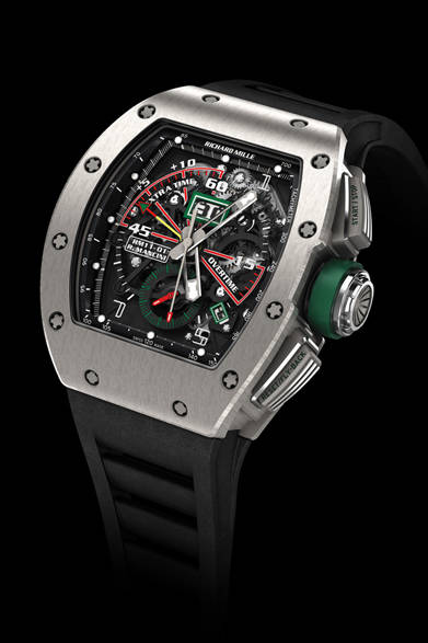 <strong>RICHARD MILLE｜リシャール・ミル</strong>「RM11-01 フライバック・クロノグラフ ロベルト・マンチーニ」自動巻き、チタンケース、1218万円（予価）。今秋発売予定
