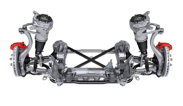 Macan front axle. Photo shows optional air suspension.