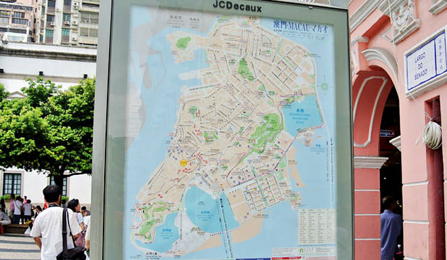 <strong>マカオ</strong>　マカオ歴史地区にある地図。街を歩くだけで世界遺産巡りが楽しめる