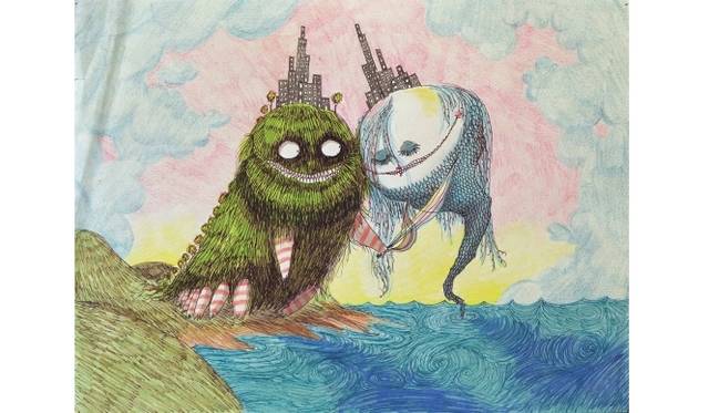 無題（『ロミオとジュリエット』） 1981-1984頃 30.5×40.6cm インク・マーカー・色鉛筆・紙 © 2014 Tim Burton