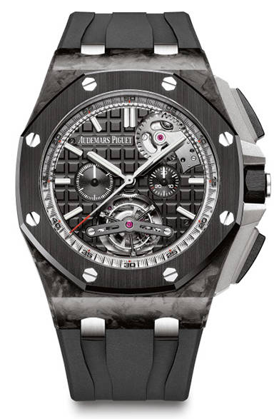 <strong>AUDEMARS PIGUET ｜オーデマ ピゲ<br />ロイヤル オーク オフショア オートマティック・クロノグラフ</strong><br /><br />自動巻き、フォージドカーボンケース、ケースサイズ直径44mm、100m防水、世界50本限定、価格2732万4000円。発売中。<br /><br />オーデマ ピゲ ジャパン<br />Tel. 03-6830-0000<br />http://www.audemarspiguet.com/jp/